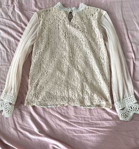 Chic Lace Detail Sheer Sleeve Top