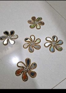 Set of 5 Mirror Work Flower Appliques