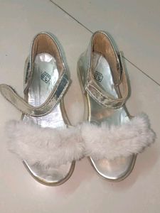 Silver Sandals with Fur Detail