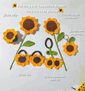 Handmade Crochet Sunflower Hair Clips & Ties