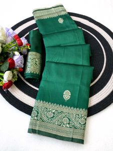 Elegant Green Silk Saree with Gold Border