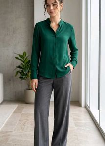 Elegant Emerald Green Button-Up Blouse
