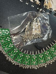 Green Enamel Choker Necklace &amp; Earrings Set