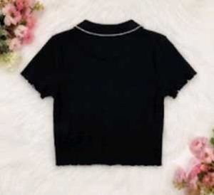 Black Korean Collared Crop Top