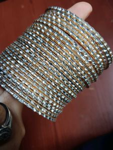 Silven And Golden Diomond Cut Metal Bangles