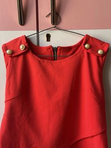 Red Sleeveless Button Detail Top