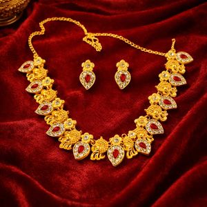 Gold Plated Necklace with Earrings Set