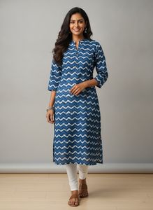 Branded Indigo Chevron Print Cotton Kurta