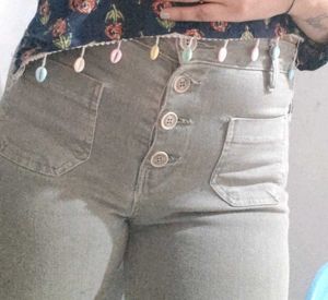 Olive Green Straight Jeans