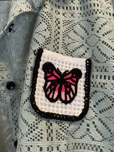 Sheer Lace Butterfly Patch Shirt