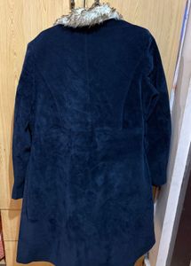 Women's Dark Blue Coat with Fur Collar