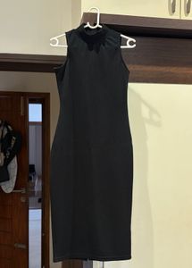 Sleek Black Sleeveless Mock Neck Dress