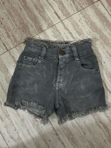 Gray Denim Frayed Shorts