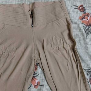 Khaki High-Waisted Zip Pants
