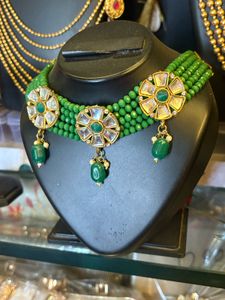 Green Beaded Kundan Choker Set