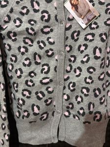 Girls Grey Leopard Print Cardigan