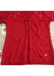 Red New Shimmer Sweater In Size-M