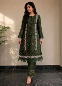 Elegant Olive Green Embroidered Kurta Set