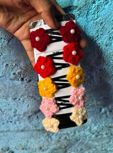 Crochet Flower Hair Clips 🌸🎀