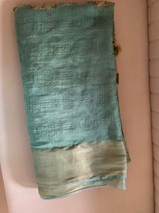 Elegant Teal Silk Saree with Mosaic Pallu