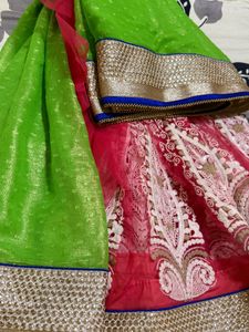 Vibrant Green Saree with Embellished Border