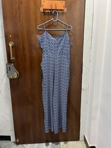 Blue & White Geometric Print Jumpsuit