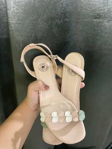 Cute Pastel Heart Detail Flat Sandals(size 40)