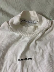 Calvin Klein Jeans White Mock Neck Tee