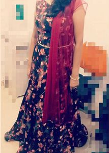 Floral Print Ethnic Gown with Dupatta