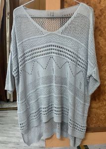 Light grey Knit V-Neck oversized Tunic Top