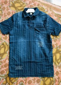 Men's Striped Denim Polo Shirt