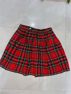 Red Plaid Pleated Skirt / Wrap
