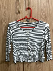 Striped Long Sleeve Button-Up Top