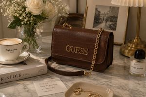 GUESS Brown Croc Embossed Shoulder Bag