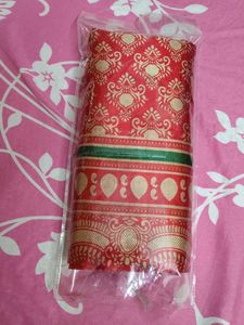 Red Saree with Peacock Motifs