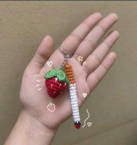 Crochet Cigarette &amp; Strawberry Keychain