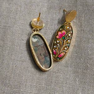 Tanjore earrings on semi precious stone