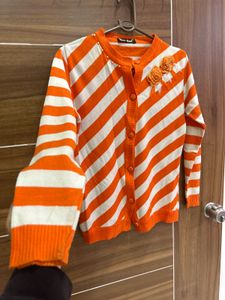 Striped Orange Cardigan with Roses