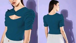 Teal Cutout Ruched Sleeve Top
