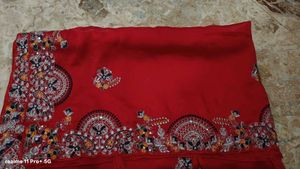 Vibrant Red Embroidered Saree with Blouse