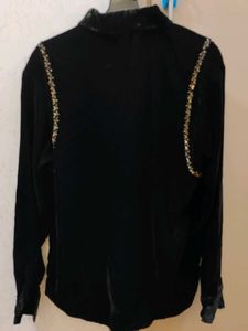 Elegant Black Velvet Embellished Shirt