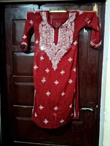 Maroon Kurta Sharara Set with White Dupatta