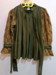 Olive Green top with Lace Sleeves