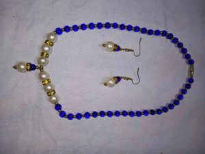 Blue Pearl Necklace and Earring Set