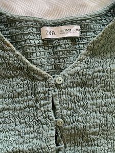 ZARA Smocked Front Cropped Blouse with Bow