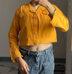 Yellow Cropped Denim Jacket