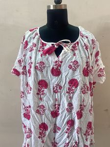 White Kurta with Pink Floral Print