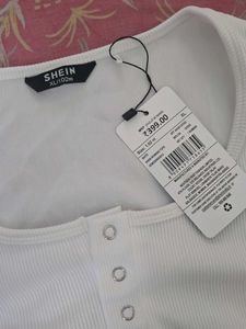 SHEIN White Ribbed Henley Top
