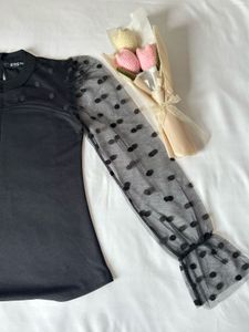 Black Mesh Polka Dot Sleeve Top