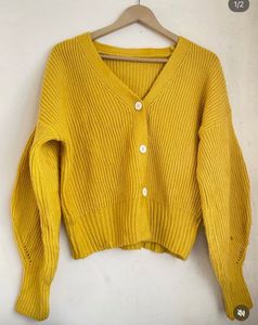 Yellow Knit Button-Up Cardigan